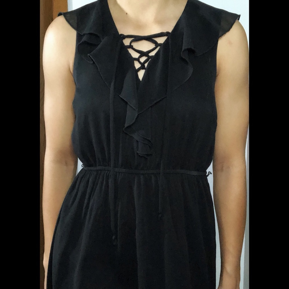 S NO BOUNDARIES Black Lace Up Chiffon Mini Dress